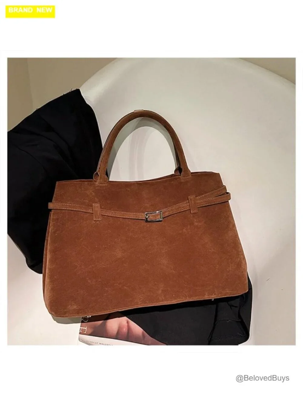 Faux Suede Large Tote Bag Shoulder Satchel Hobo Bucket Handbag